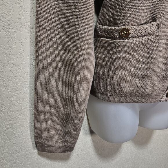 JCrew Women L Lady Jacket Cardigan Sweater Gold Button Brown Quiet Luxury Cotton - Picture 6 of 16